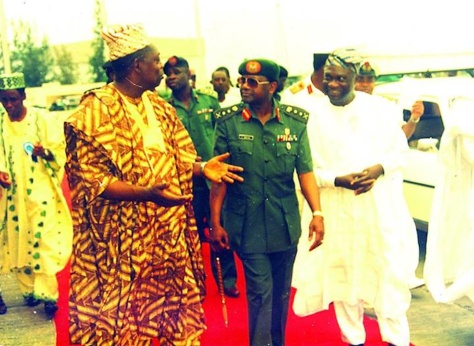 Sir Michael Otedola (right); late General Sani Abacha (middle) and late Chief MKO Abiola (left) at an undated public event in Lagos.